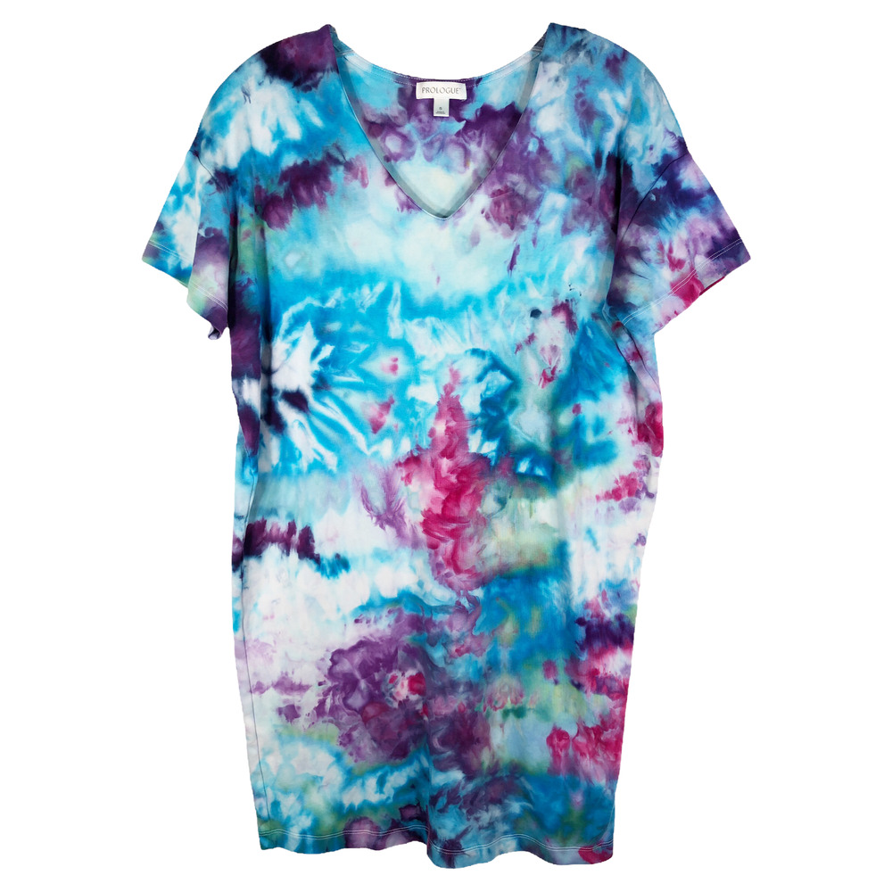 Prologue‎ Small Dress Wildest Dreams Handmade Tie Dye Blue Purple Shift 1088